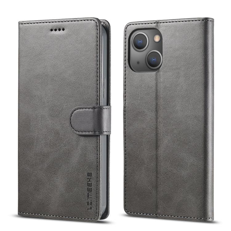 For iPhone 14 Plus LC.IMEEKE Calf Texture Horizontal Flip Leather Case (Grey) - HoMEdemic™ 