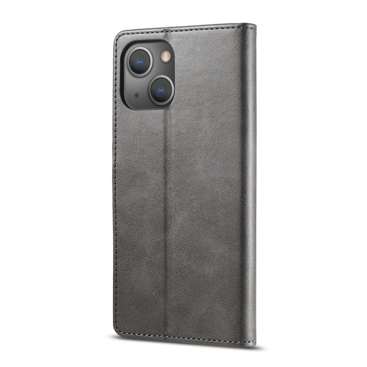 For iPhone 14 Plus LC.IMEEKE Calf Texture Horizontal Flip Leather Case (Grey) - HoMEdemic™ 