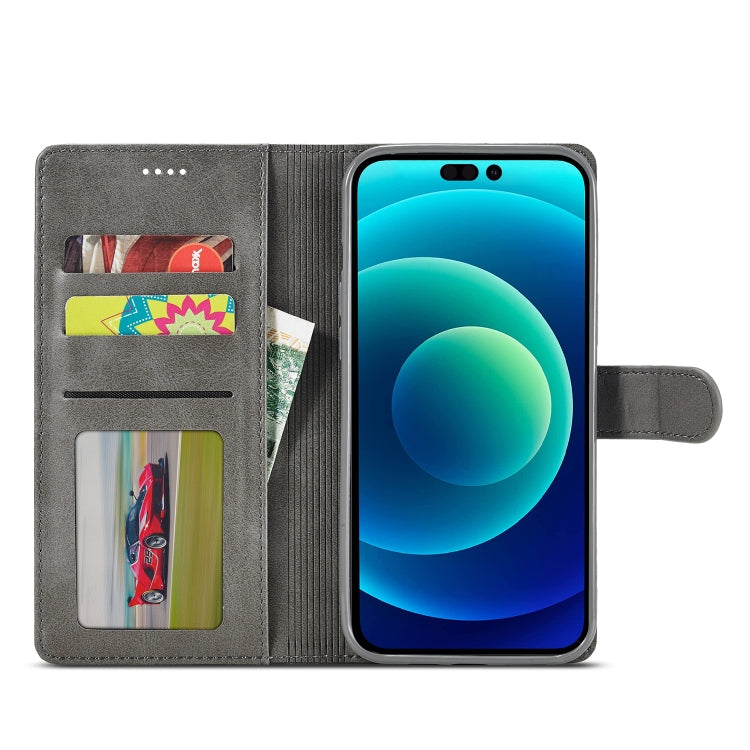 For iPhone 14 Plus LC.IMEEKE Calf Texture Horizontal Flip Leather Case (Grey) - HoMEdemic™ 