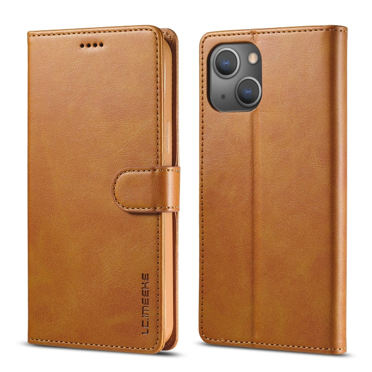 For iPhone 14 Plus LC.IMEEKE Calf Texture Horizontal Flip Leather Case (Yellow) - HoMEdemic™ 