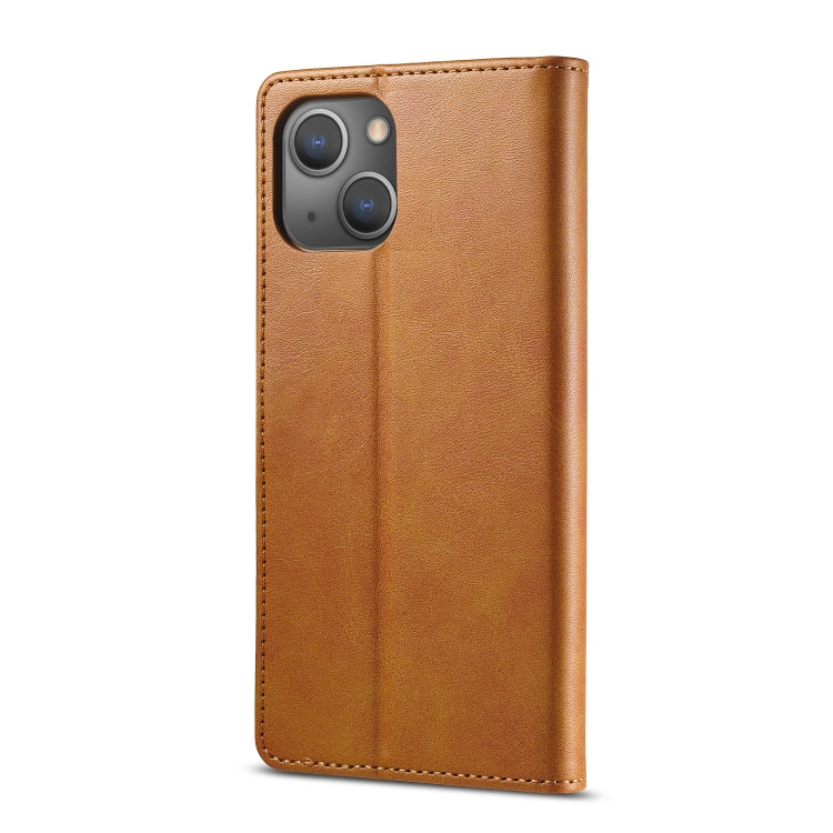 For iPhone 14 Plus LC.IMEEKE Calf Texture Horizontal Flip Leather Case (Yellow) - HoMEdemic™ 