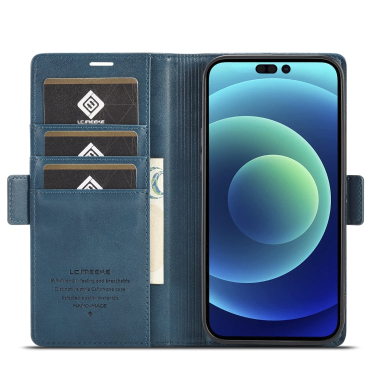 For iPhone 14 Plus LC.IMEEKE Magnetic Buckle Leather Phone Case (Blue) - HoMEdemic™ 
