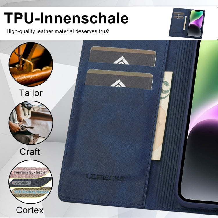 For iPhone 14 Plus LC.IMEEKE RFID Anti-theft Leather Phone Case(Blue) - HoMEdemic™ 