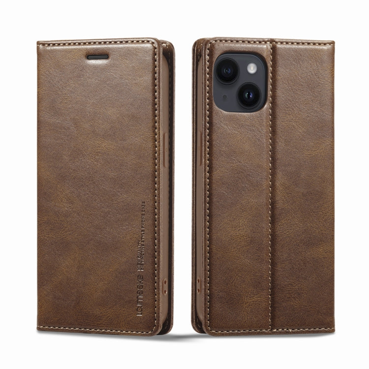 For iPhone 14 Plus LC.IMEEKE RFID Anti-theft Leather Phone Case(Brown) - HoMEdemic™ 