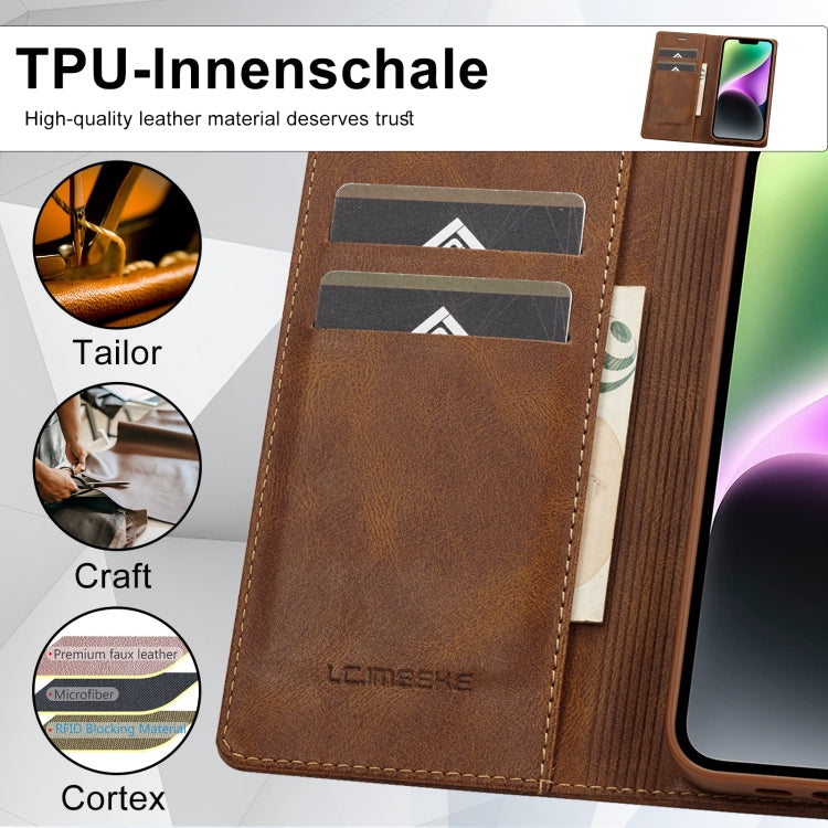 For iPhone 14 Plus LC.IMEEKE RFID Anti-theft Leather Phone Case(Brown) - HoMEdemic™ 