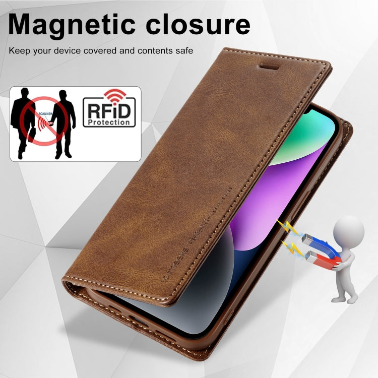 For iPhone 14 Plus LC.IMEEKE RFID Anti-theft Leather Phone Case(Brown) - HoMEdemic™ 