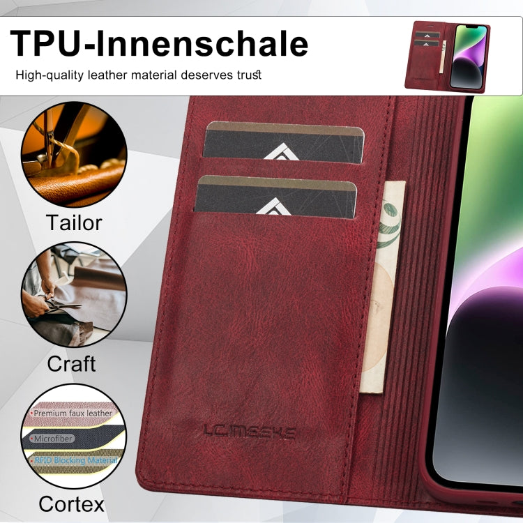 For iPhone 14 Plus LC.IMEEKE RFID Anti-theft Leather Phone Case(Red) - HoMEdemic™ 