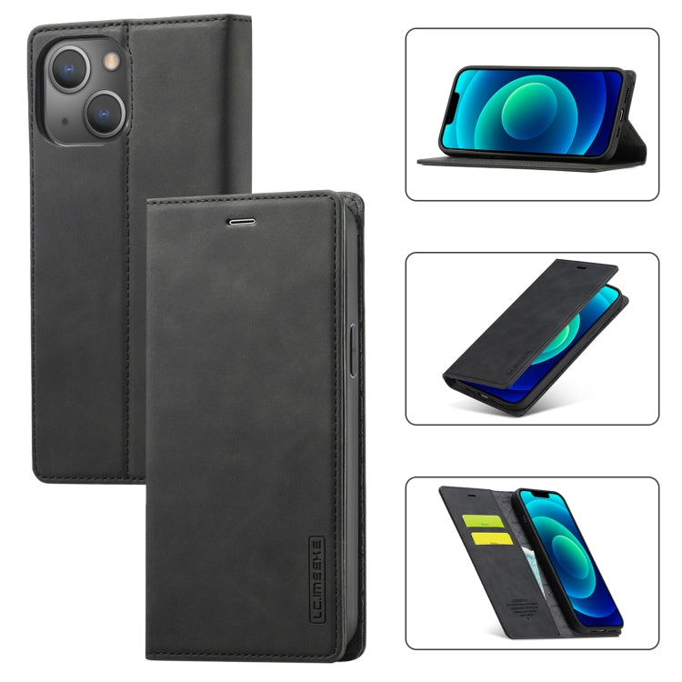 For iPhone 14 Plus LC.IMEEKE Strong Magnetic Leather Phone Case with Holder & Card Slots & Wallet (Black) - HoMEdemic™ 