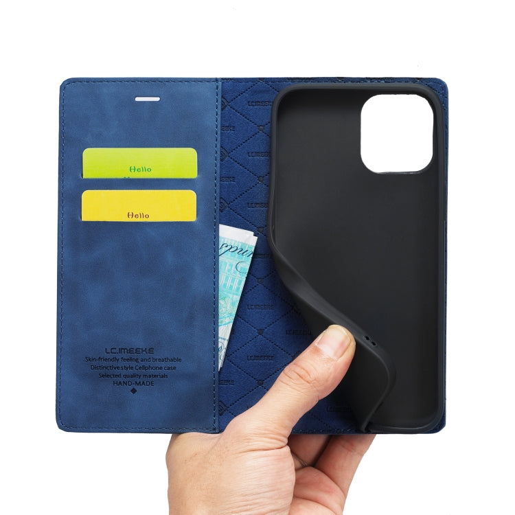 For iPhone 14 Plus LC.IMEEKE Strong Magnetic Leather Phone Case with Holder & Card Slots & Wallet (Blue) - HoMEdemic™ 