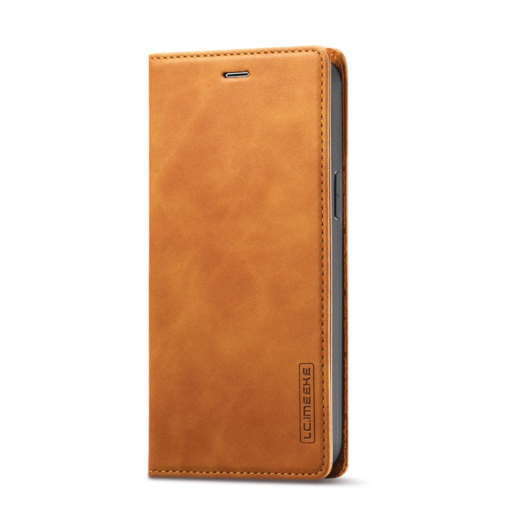 For iPhone 14 Plus LC.IMEEKE Strong Magnetic Leather Phone Case with Holder & Card Slots & Wallet (Brown) - HoMEdemic™ 