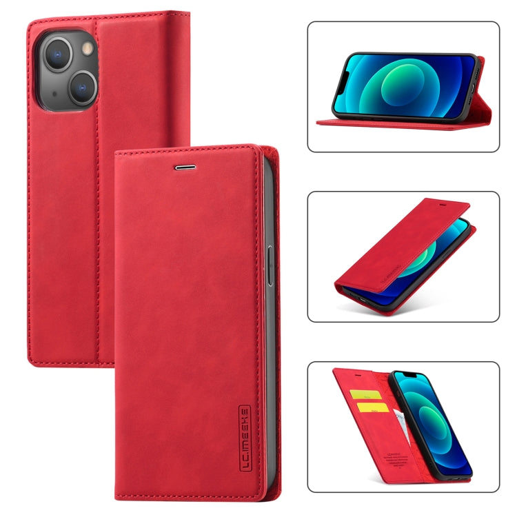 For iPhone 14 Plus LC.IMEEKE Strong Magnetic Leather Phone Case with Holder & Card Slots & Wallet (Red) - HoMEdemic™ 