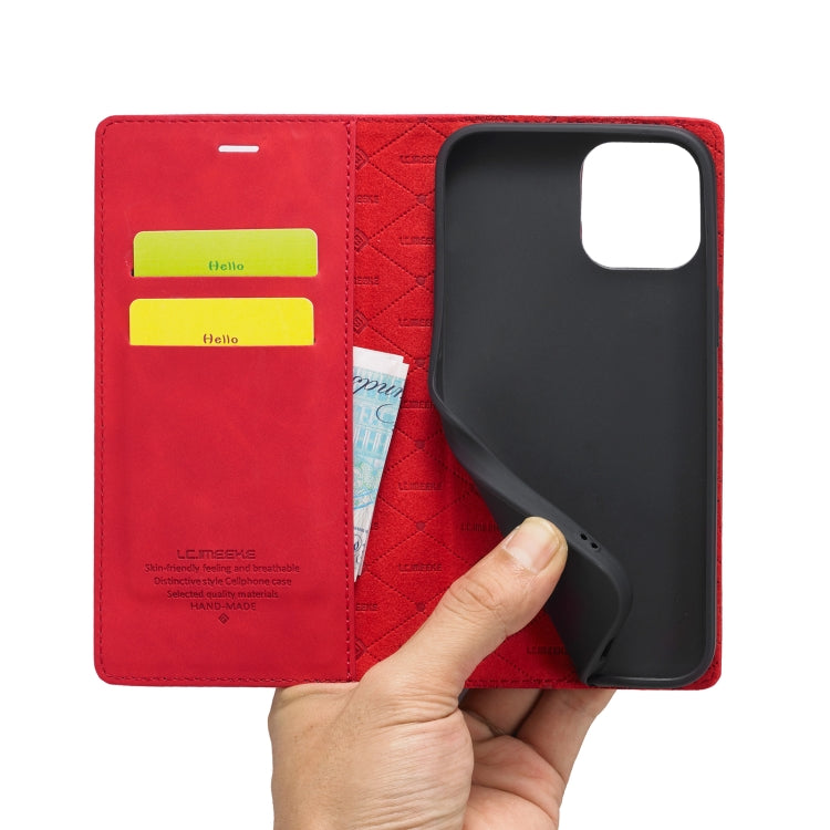 For iPhone 14 Plus LC.IMEEKE Strong Magnetic Leather Phone Case with Holder & Card Slots & Wallet (Red) - HoMEdemic™ 