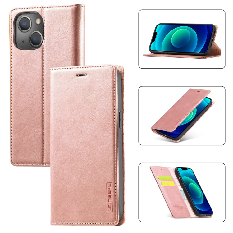 For iPhone 14 Plus LC.IMEEKE Strong Magnetic Leather Phone Case with Holder & Card Slots & Wallet (Rose Gold) - HoMEdemic™ 