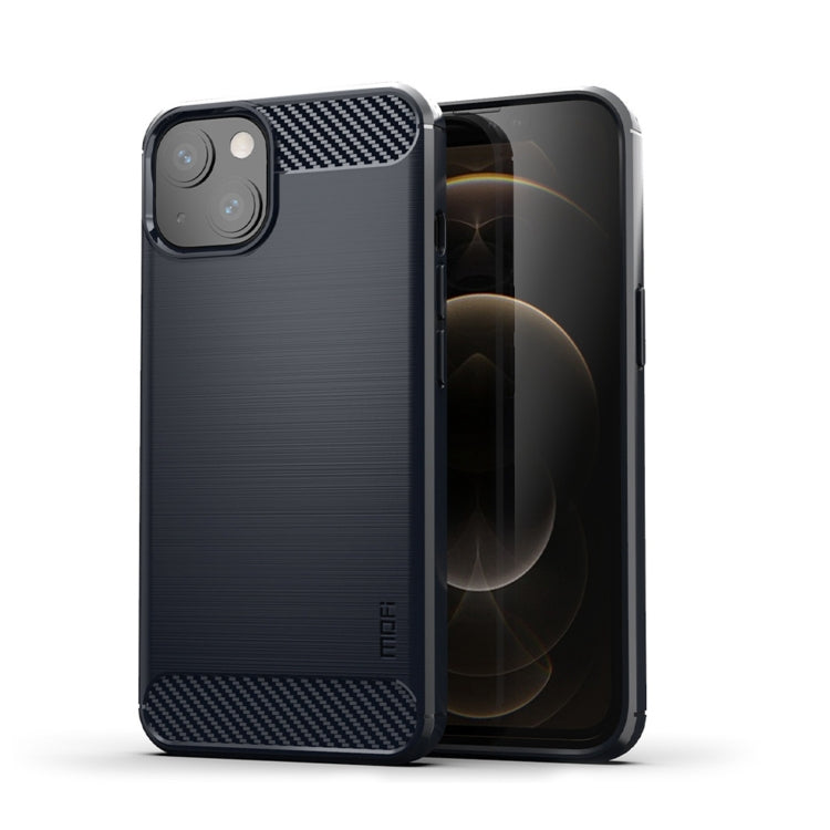 For iPhone 14 Plus MOFI Gentleness Brushed Texture Carbon Fiber TPU Phone Case  (Blue) - HoMEdemic™ 