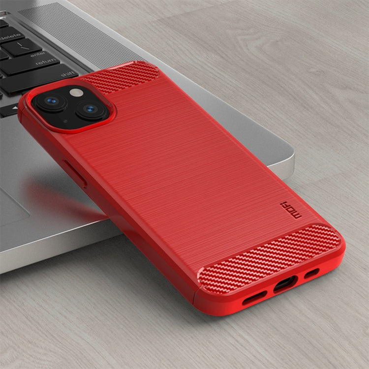 For iPhone 14 Plus MOFI Gentleness Brushed Texture Carbon Fiber TPU Phone Case  (Red) - HoMEdemic™ 