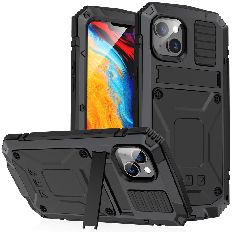 For iPhone 14 Plus R-JUST Shockproof Waterproof Dust-proof Case with Holder (Black) - HoMEdemic™ 