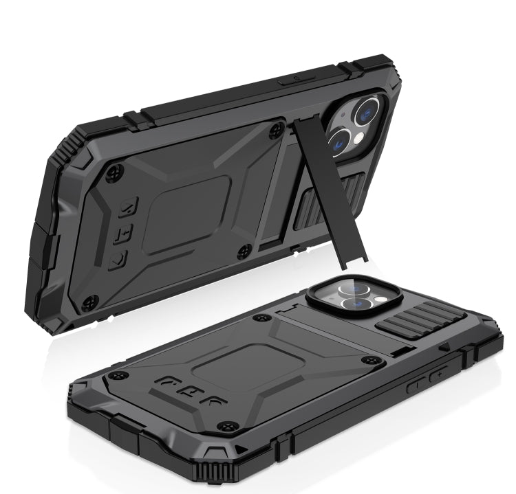 For iPhone 14 Plus R-JUST Shockproof Waterproof Dust-proof Case with Holder (Black) - HoMEdemic™ 