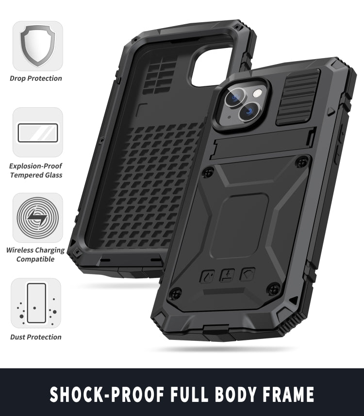 For iPhone 14 Plus R-JUST Shockproof Waterproof Dust-proof Case with Holder (Black) - HoMEdemic™ 