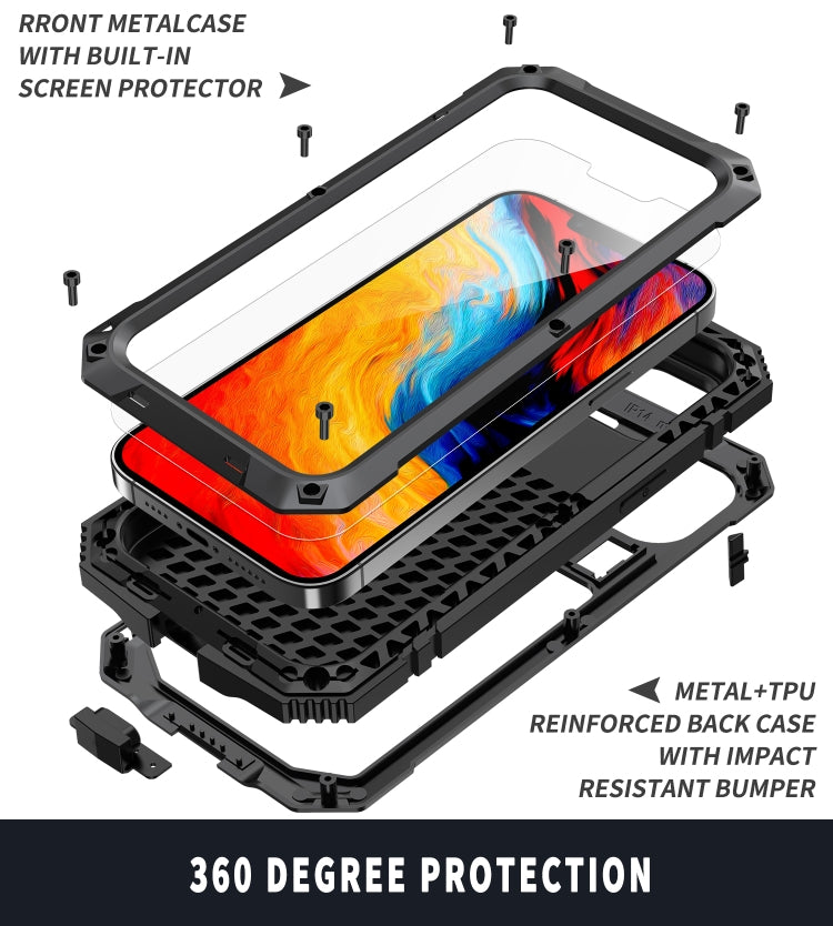 For iPhone 14 Plus R-JUST Shockproof Waterproof Dust-proof Case with Holder (Black) - HoMEdemic™ 