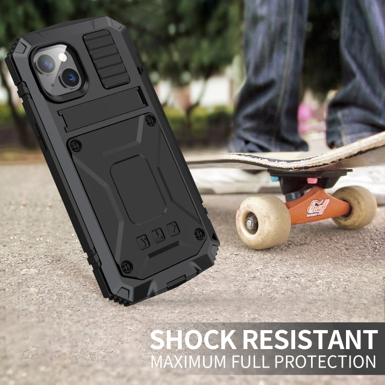 For iPhone 14 Plus R-JUST Shockproof Waterproof Dust-proof Case with Holder (Black) - HoMEdemic™ 