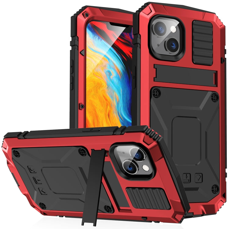 For iPhone 14 Plus R-JUST Shockproof Waterproof Dust-proof Case with Holder (Red) - HoMEdemic™ 