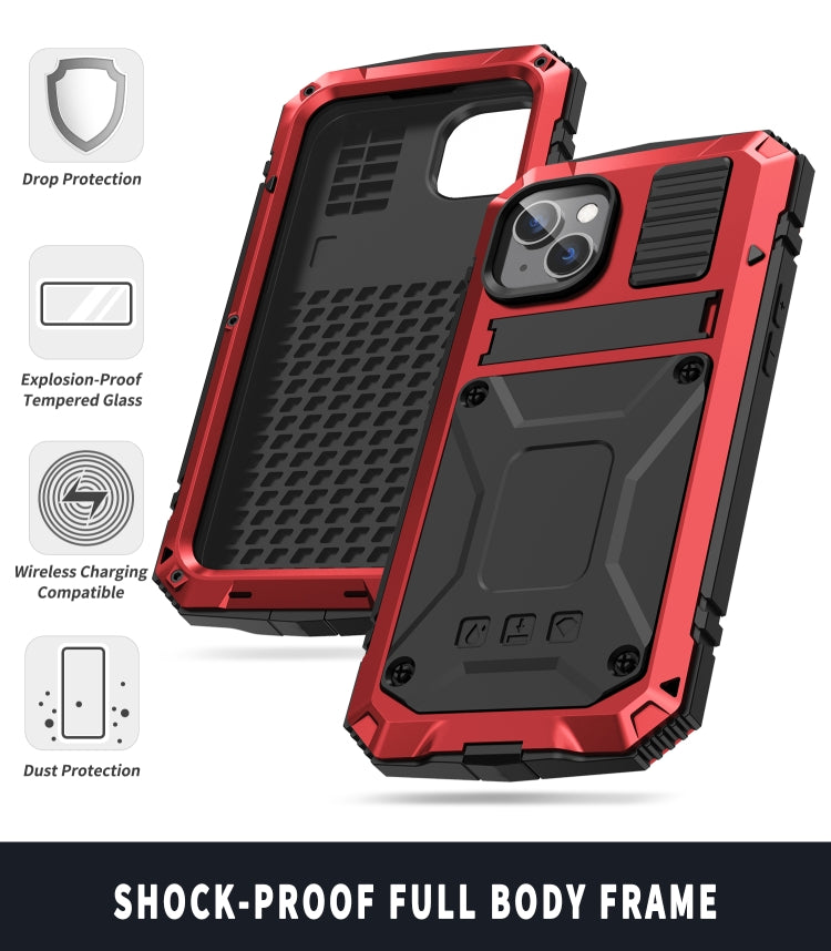 For iPhone 14 Plus R-JUST Shockproof Waterproof Dust-proof Case with Holder (Red) - HoMEdemic™ 