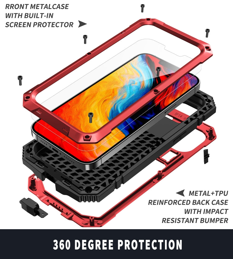 For iPhone 14 Plus R-JUST Shockproof Waterproof Dust-proof Case with Holder (Red) - HoMEdemic™ 