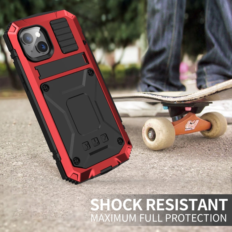 For iPhone 14 Plus R-JUST Shockproof Waterproof Dust-proof Case with Holder (Red) - HoMEdemic™ 