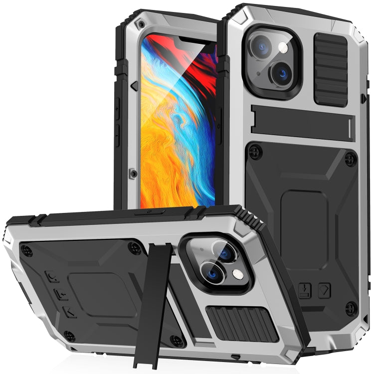 For iPhone 14 Plus R-JUST Shockproof Waterproof Dust-proof Case with Holder (Silver) - HoMEdemic™ 