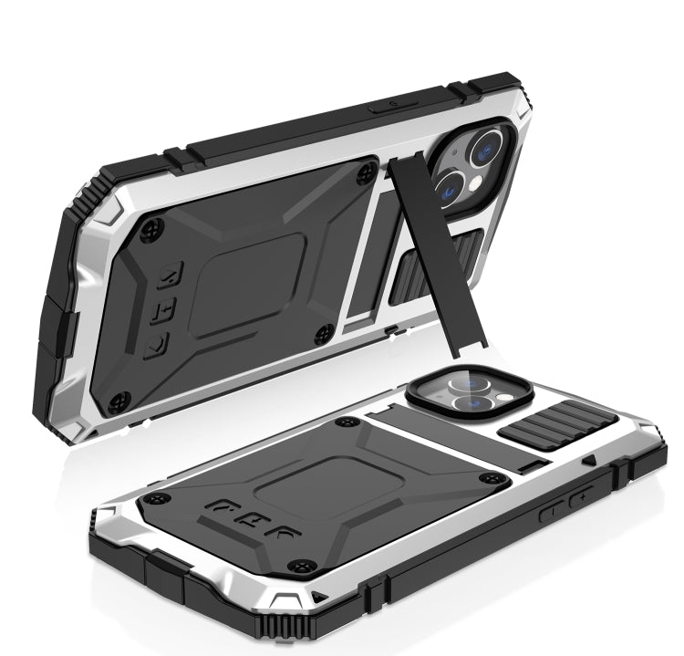 For iPhone 14 Plus R-JUST Shockproof Waterproof Dust-proof Case with Holder (Silver) - HoMEdemic™ 