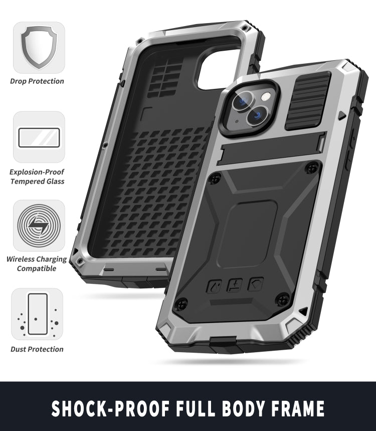 For iPhone 14 Plus R-JUST Shockproof Waterproof Dust-proof Case with Holder (Silver) - HoMEdemic™ 