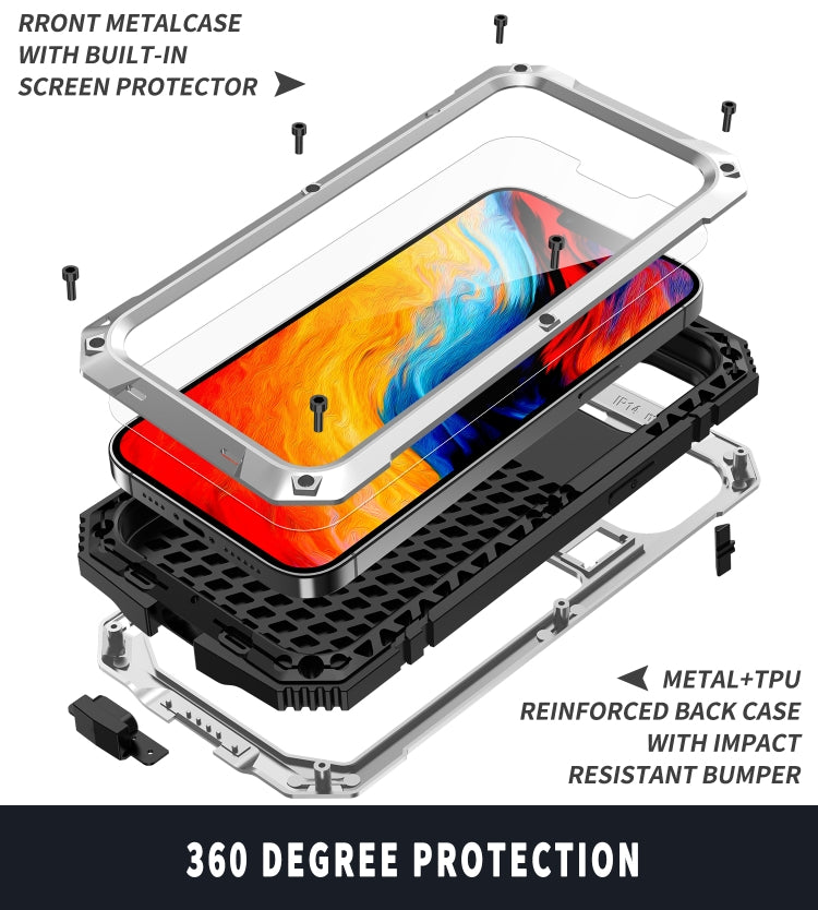For iPhone 14 Plus R-JUST Shockproof Waterproof Dust-proof Case with Holder (Silver) - HoMEdemic™ 