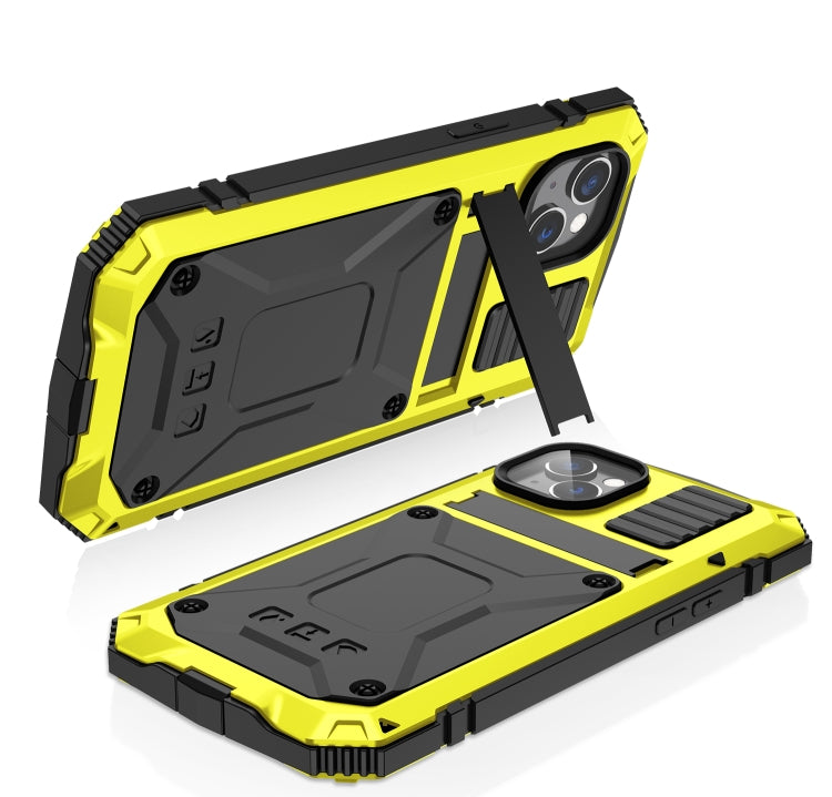 For iPhone 14 Plus R-JUST Shockproof Waterproof Dust-proof Case with Holder (Yellow) - HoMEdemic™ 