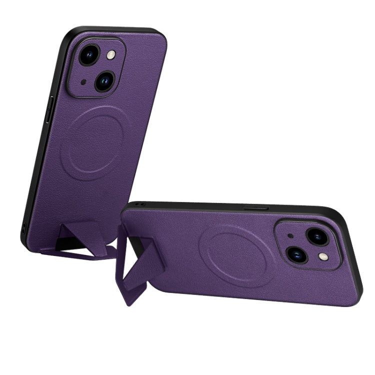 For iPhone 14 Plus SULADA Folding Holder Lambskin Texture MagSafe Phone Case(Purple) - HoMEdemic™ 