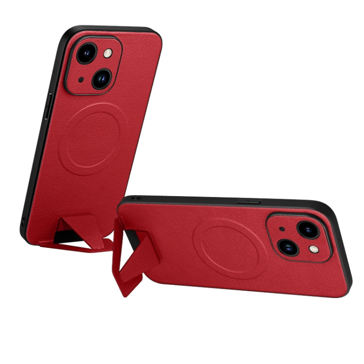 For iPhone 14 Plus SULADA Folding Holder Lambskin Texture MagSafe Phone Case(Red) - HoMEdemic™ 
