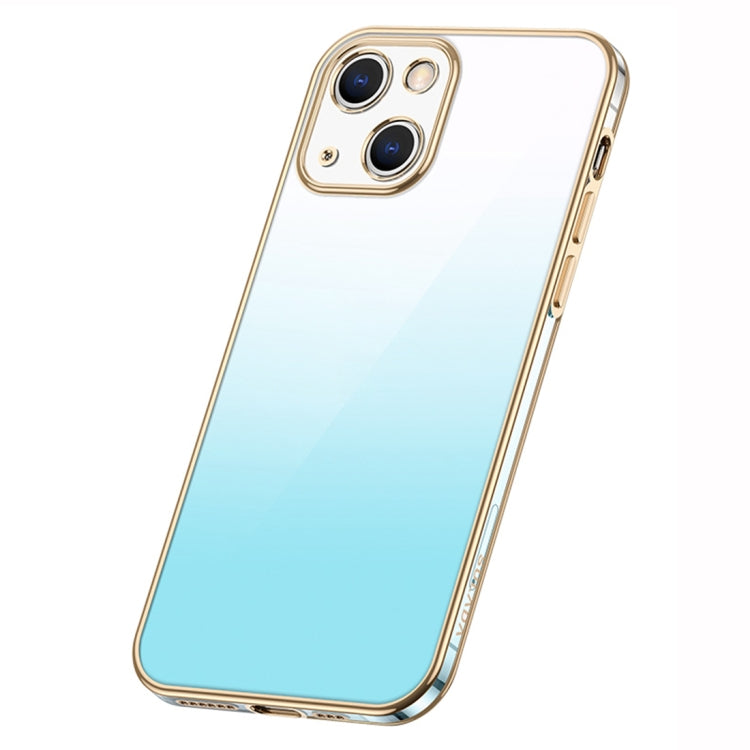 For iPhone 14 Plus SULADA Iridescence Series Plating Transparent Gradient Phone Case(Blue) - HoMEdemic™ 