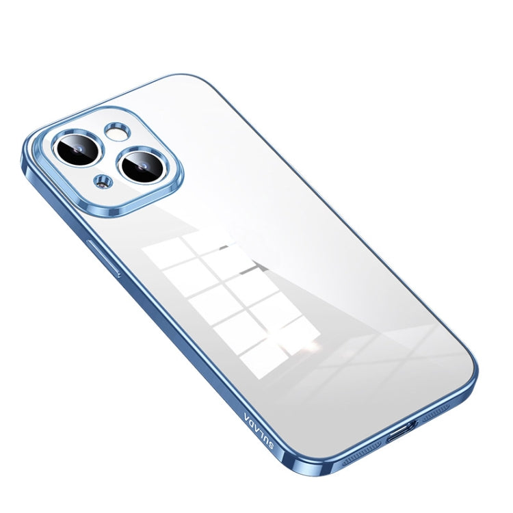 For iPhone 14 Plus SULADA Shine Through Series Plating TPU Transparent Phone Protective Case(Sierra Blue) - HoMEdemic™ 