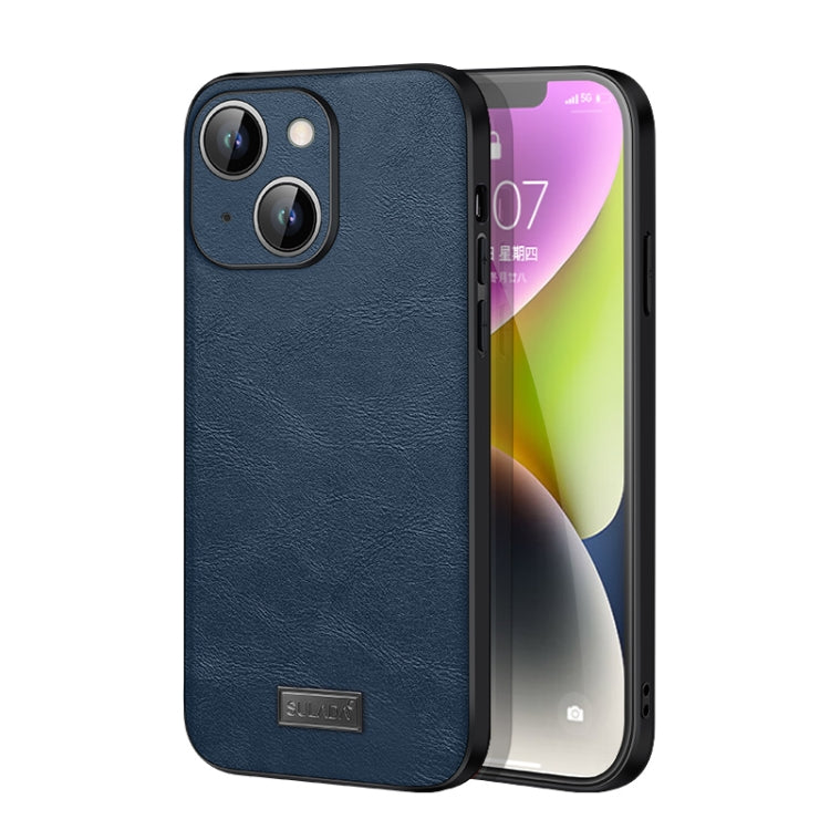 For iPhone 14 Plus SULADA Shockproof TPU + Handmade Leather Phone Case(Blue) - HoMEdemic™ 