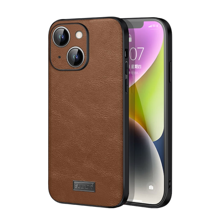 For iPhone 14 Plus SULADA Shockproof TPU + Handmade Leather Phone Case(Brown) - HoMEdemic™ 