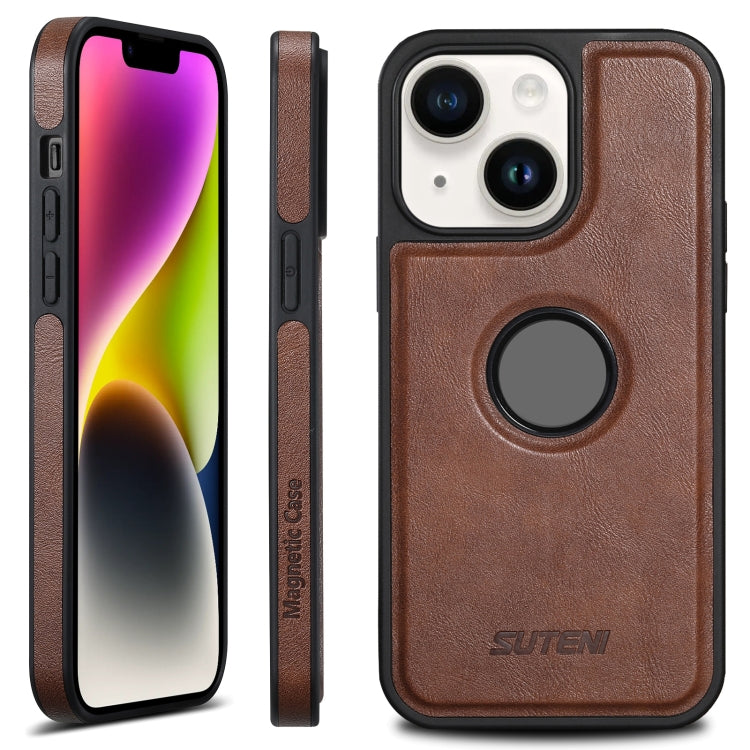For iPhone 14 Plus Suteni G1 Magsafe Leather Back Phone Case(Brown) - HoMEdemic™ 
