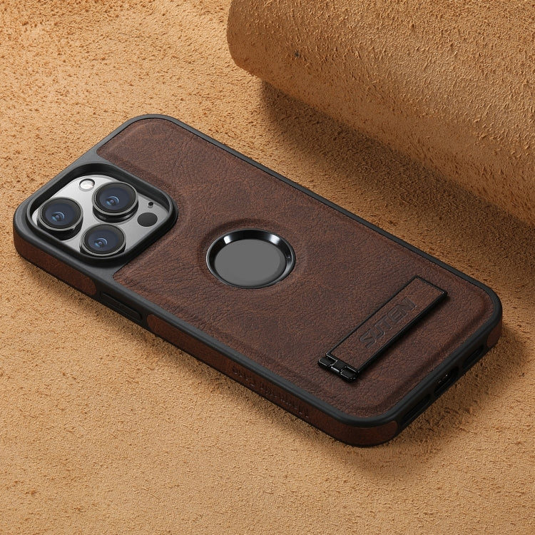For iPhone 14 Plus Suteni G2 Magsafe Litchi Texture Leather Back Phone Case with Holder(Brown) - HoMEdemic™ 