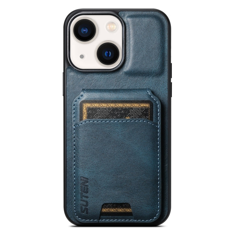 For iPhone 14 Plus Suteni H02 Leather Wallet Stand Back Phone Case(Blue) - HoMEdemic™ 