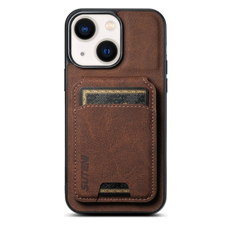 For iPhone 14 Plus Suteni H02 Litchi Leather Card Wallet Stand Back Phone Case(Brown) - HoMEdemic™ 