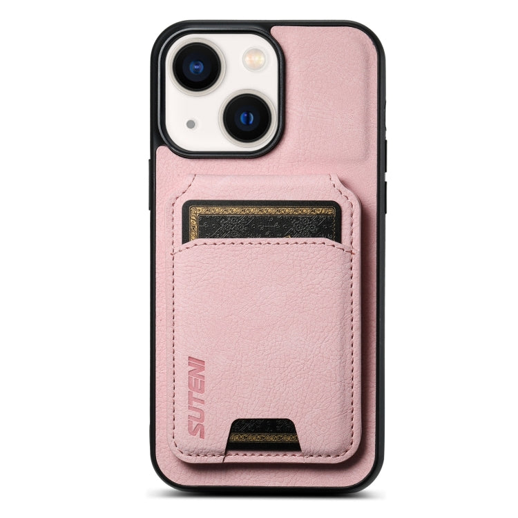 For iPhone 14 Plus Suteni H02 Litchi Leather Card Wallet Stand Back Phone Case(Pink) - HoMEdemic™ 