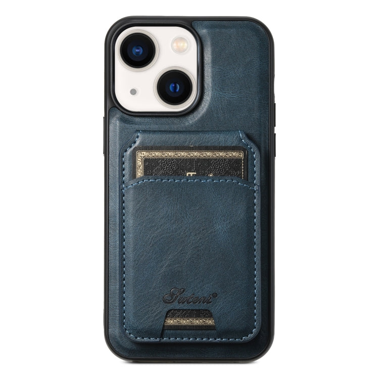 For iPhone 14 Plus Suteni H15 MagSafe Oil Eax Leather Detachable Wallet Back Phone Case(Blue) - HoMEdemic™ 
