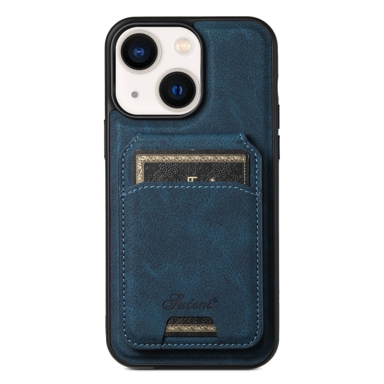 For iPhone 14 Plus Suteni H16 Litchi Texture Leather Detachable Wallet Back Phone Case(Blue) - HoMEdemic™ 