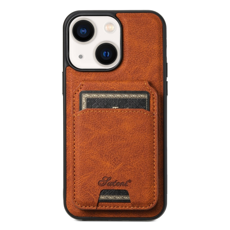 For iPhone 14 Plus Suteni H16 Litchi Texture Leather Detachable Wallet Back Phone Case(Khaki) - HoMEdemic™ 