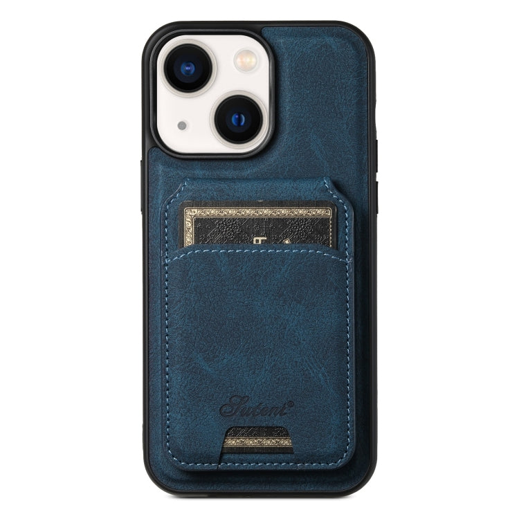 For iPhone 14 Plus Suteni H17 Litchi Texture Leather MagSafe Detachable Wallet Phone Case(Blue) - HoMEdemic™ 
