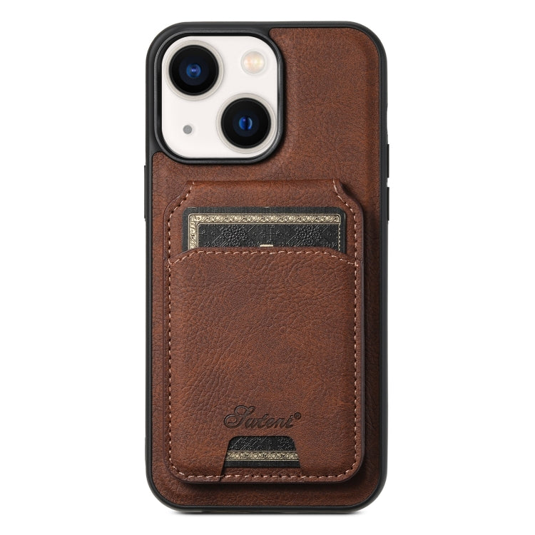 For iPhone 14 Plus Suteni H17 Litchi Texture Leather MagSafe Detachable Wallet Phone Case(Brown) - HoMEdemic™ 