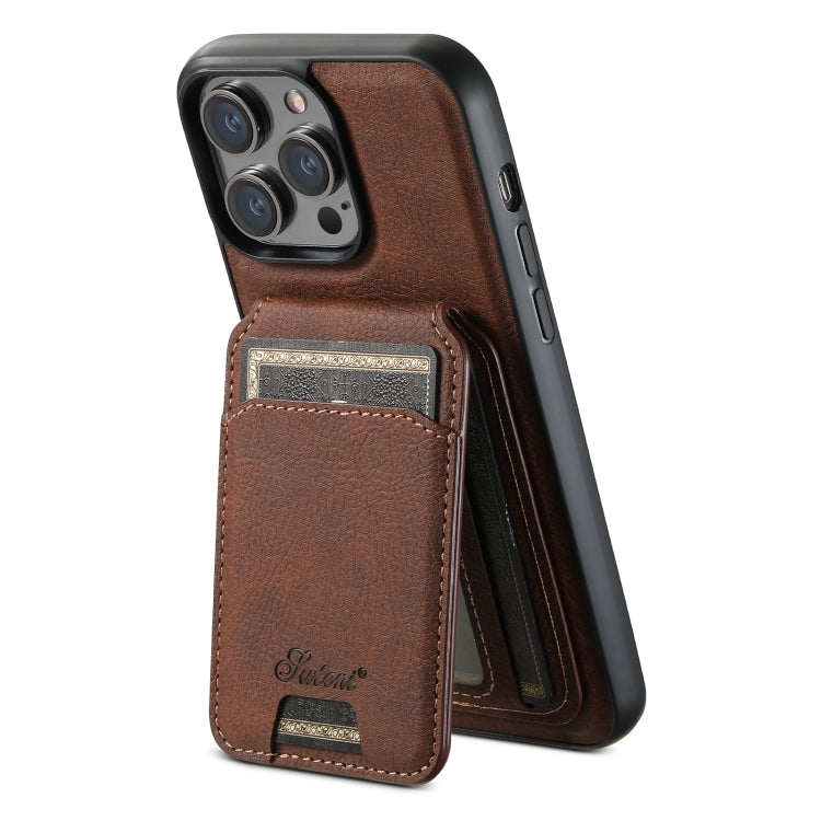 For iPhone 14 Plus Suteni H17 Litchi Texture Leather MagSafe Detachable Wallet Phone Case(Brown) - HoMEdemic™ 
